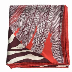 HERMES 'Zebra Pegasus' Red Silk Scarf
