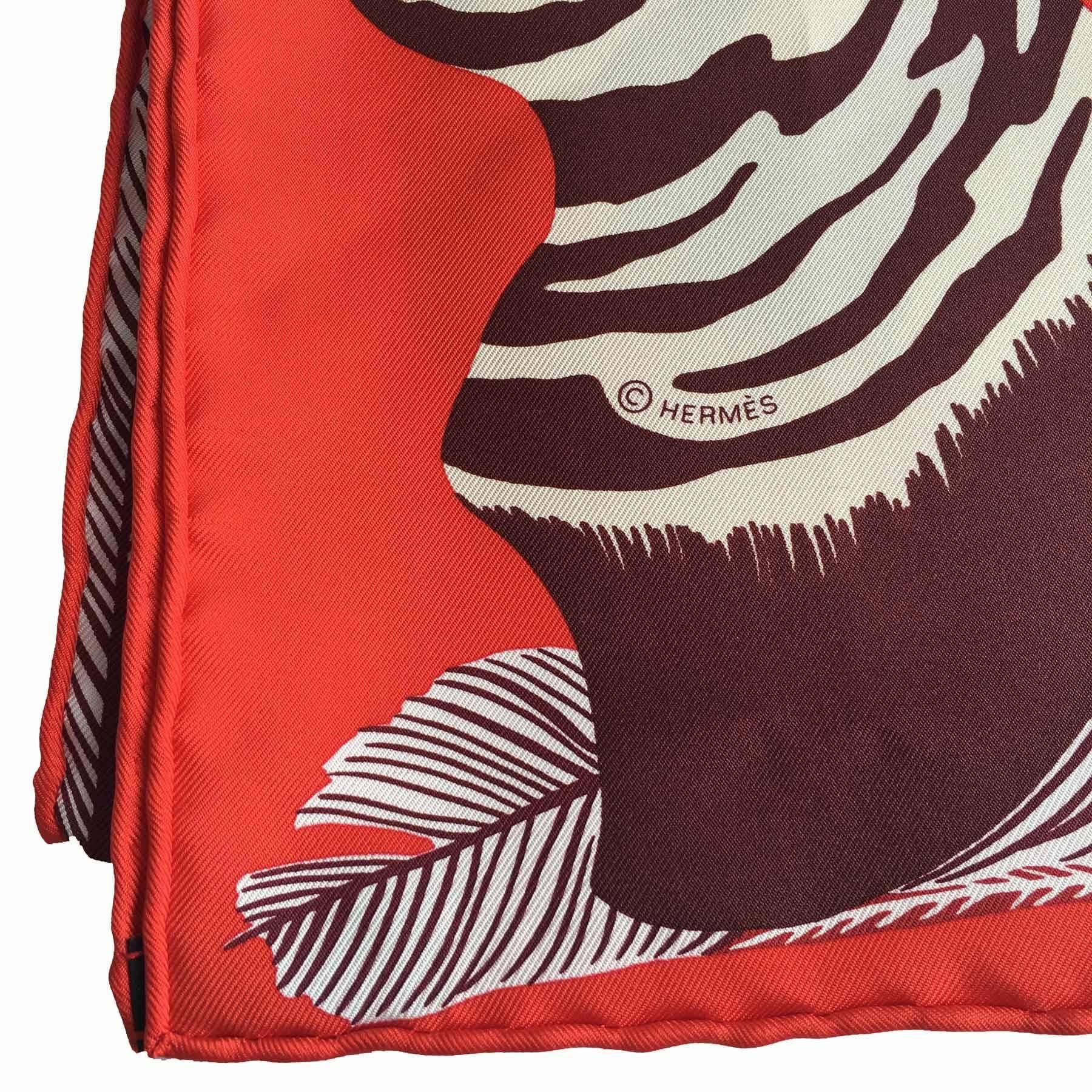 HERMES 'Zebra Pegasus' Red Silk Scarf 1