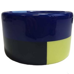 HERMES Cuff in Lacquered Blue and Yellow Wood