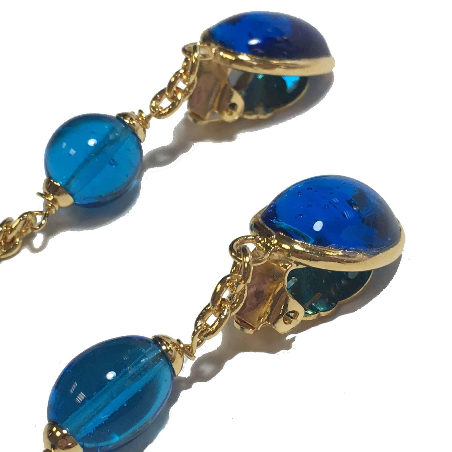 MARGUERITE DE VALOIS Pendant Clip-on Earrings in Blue Molten Glass In New Condition For Sale In Paris, FR