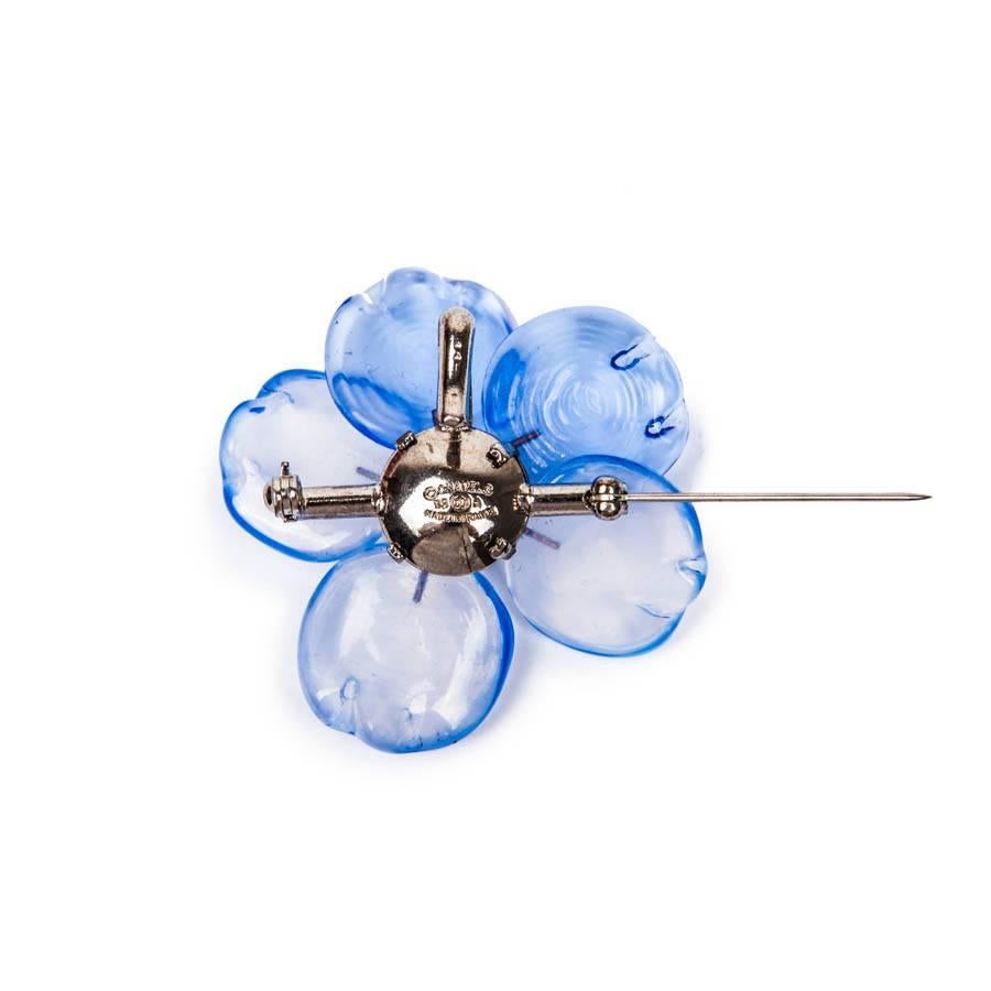 CHANEL Flower Pendant Brooch in Blue and White Molten Glass 1