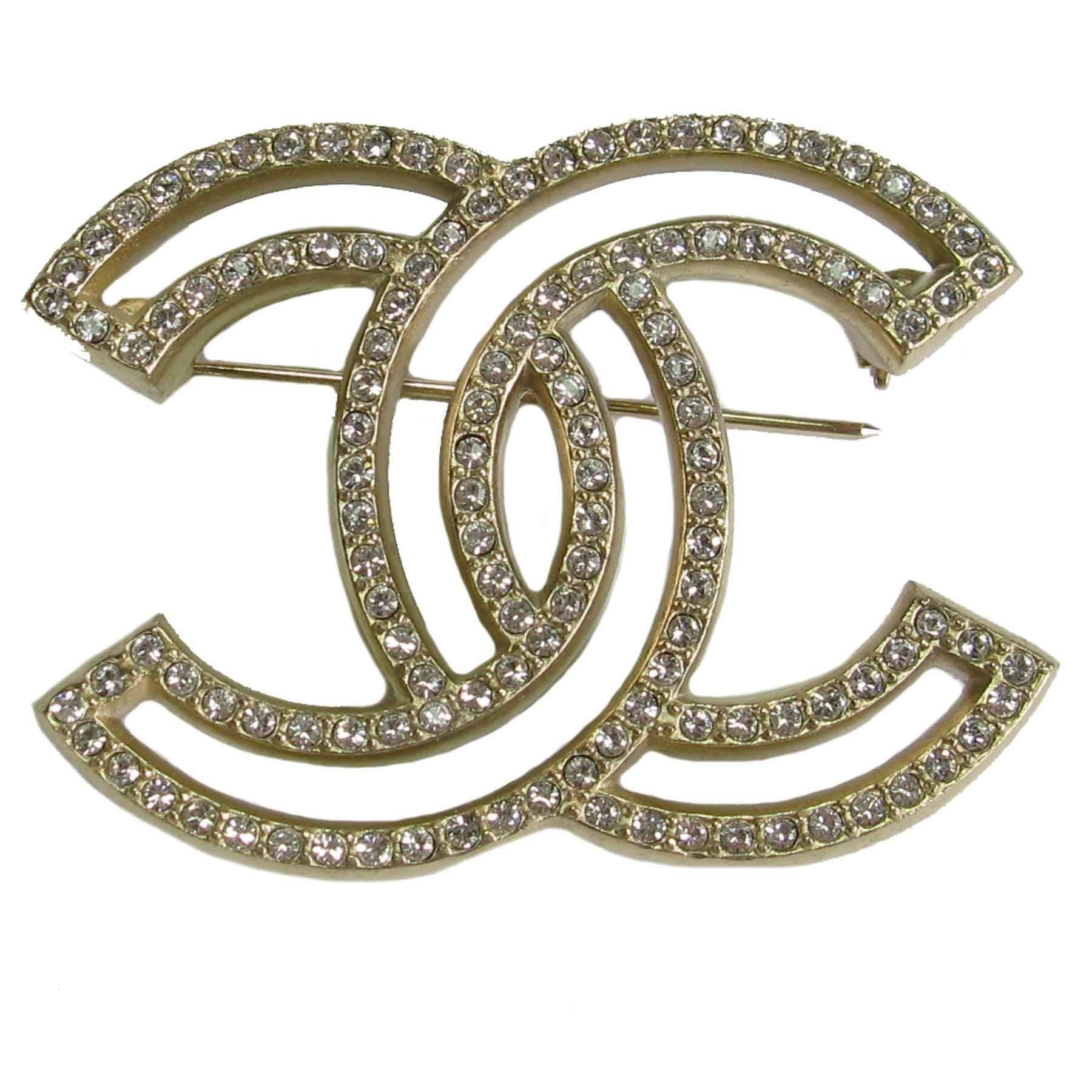 CHANEL Brooch Double C set with Rhinestones in Gilded Metal