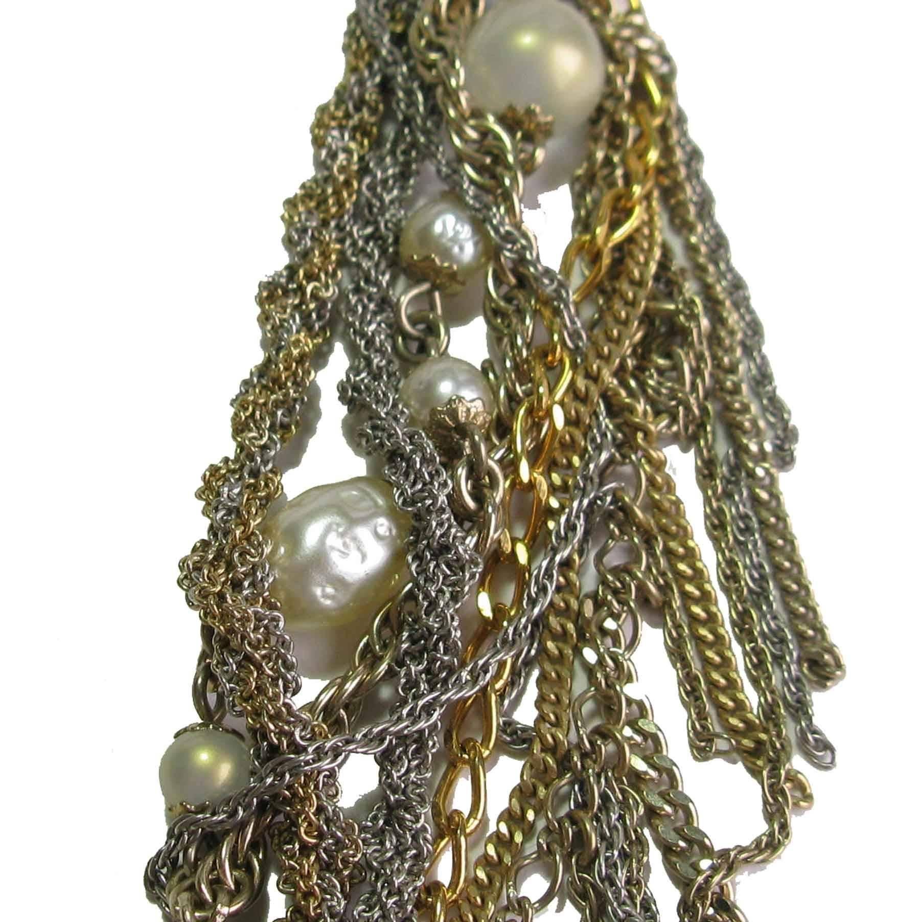 Black CHANEL Multi Chain Headband in Silver and Gilded Metal