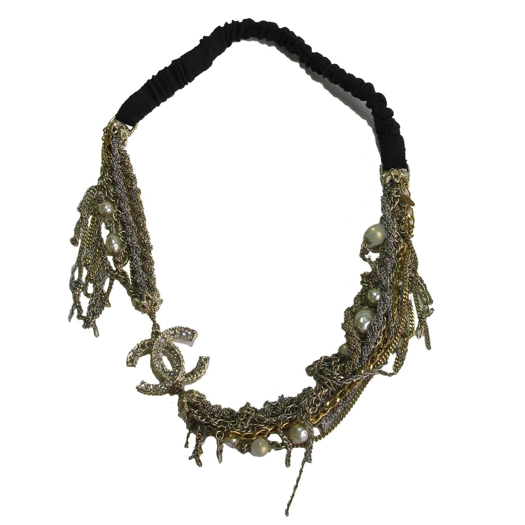 CHANEL Multi Chain Headband in Silver and Gilded Metal In Excellent Condition In Paris, FR