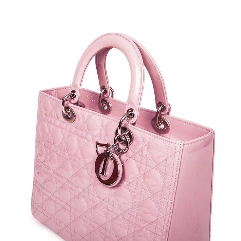 'Lady Dior' Handbag in Pastel Pink Patent Leather For Sale at 1stdibs