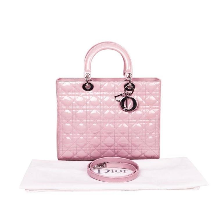 'Lady Dior' Handbag in Pastel Pink Patent Leather For Sale at 1stdibs