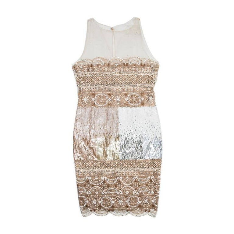 VALENTINO Evening Dress in Beige Silk Embroidered with Sequins and