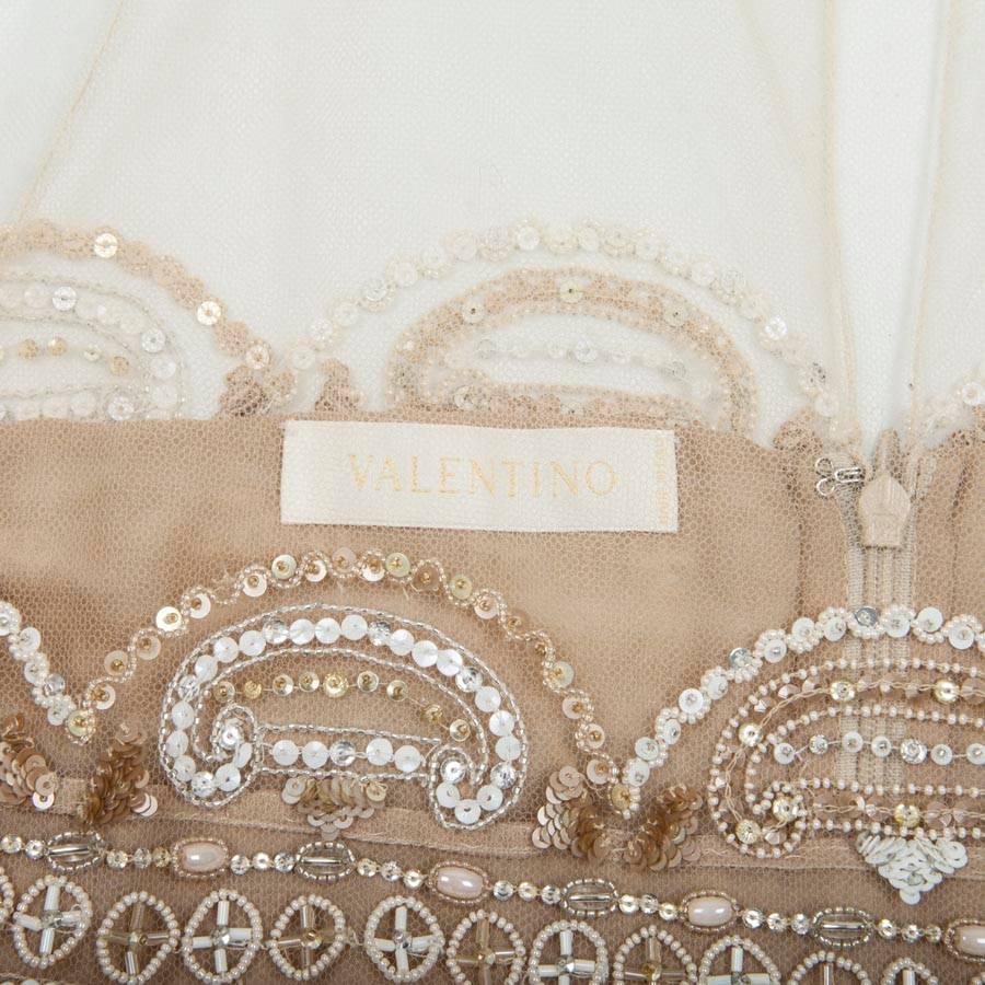 VALENTINO Evening Dress in Beige Silk Embroidered with Sequins and Pearls For Sale 1