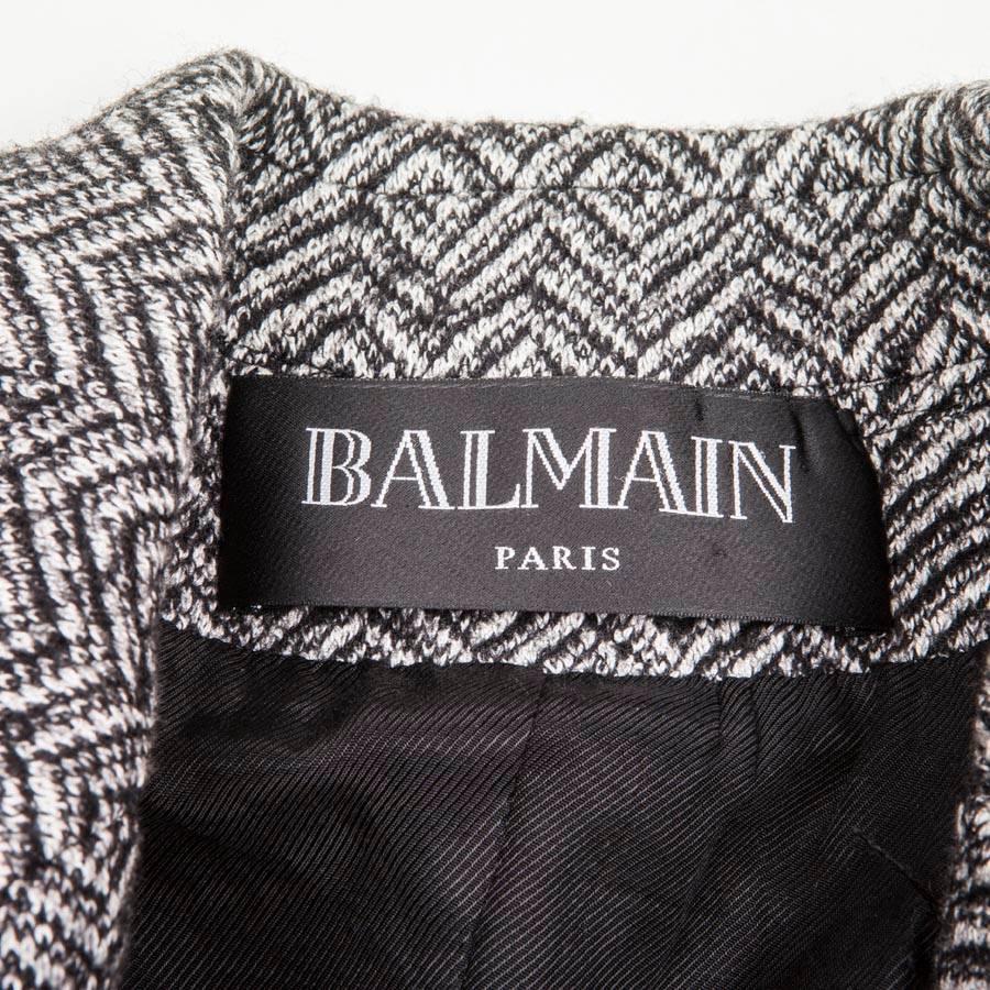 BALMAIN Jacket in Gray and Black Chevron Patterns Wool Size 40FR 3