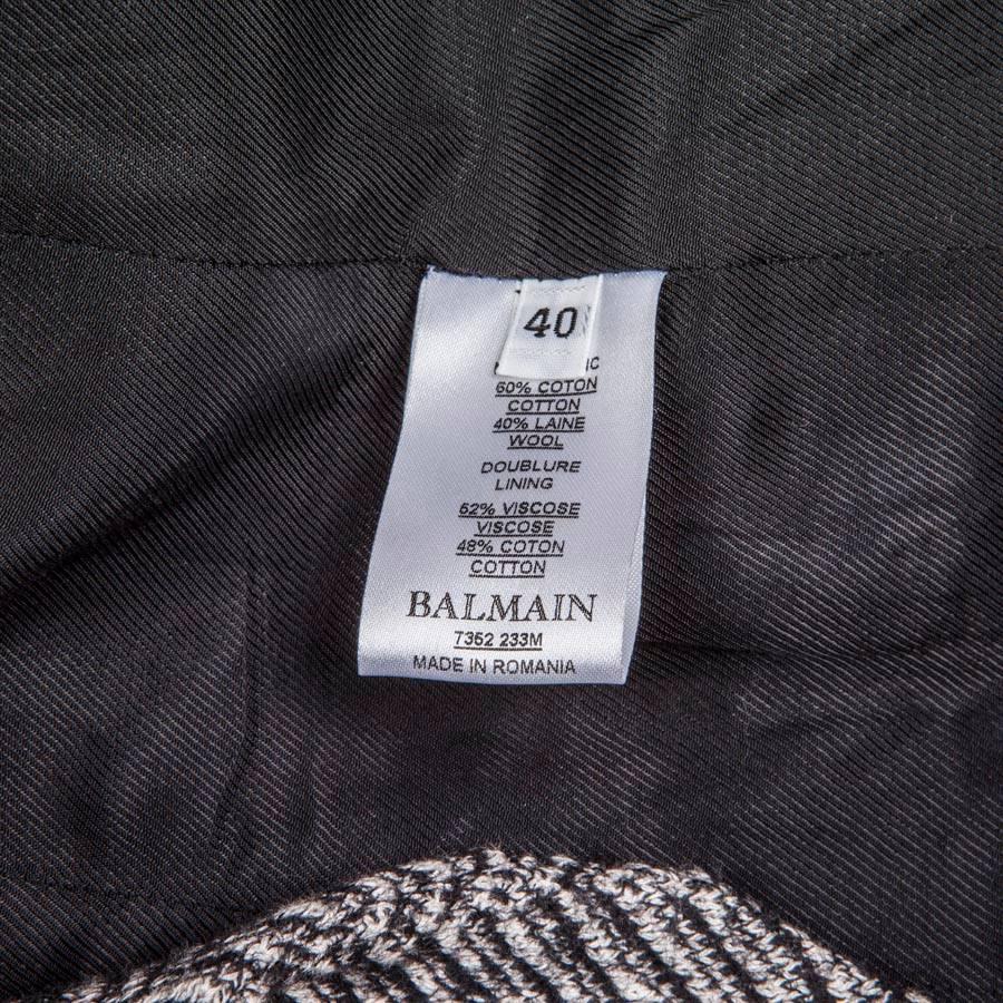 BALMAIN Jacket in Gray and Black Chevron Patterns Wool Size 40FR 4