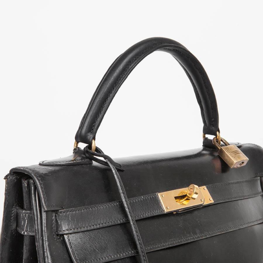 Women's Vintage HERMES Kelly 32 Handbag In Black Box Leather