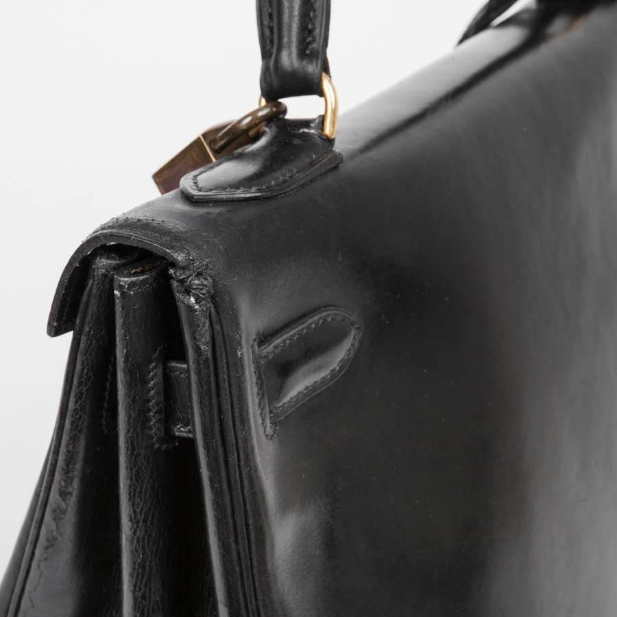 Vintage HERMES Kelly 32 Handbag In Black Box Leather 1