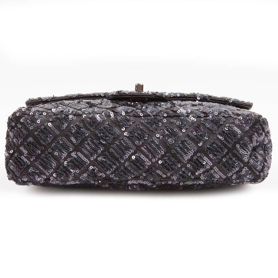 Black CHANEL 'Timeless' Flap Bag in Blue Night Sequins