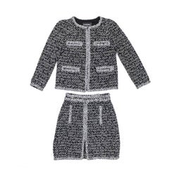 CHANEL Ensemble Jacket and Skirt in Gray and White Tweed Size 36FR