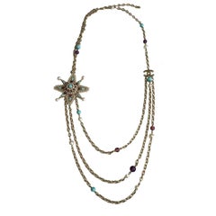 CHANEL Necklace in Gilded Metal, Pearls and Purple and Blue Molten Glass 5