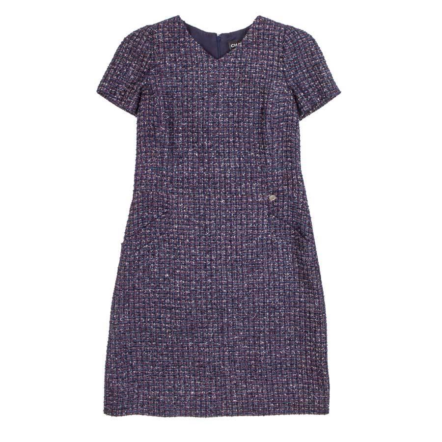CHANEL Dress in Purple and Silver Tweed Size 42FR