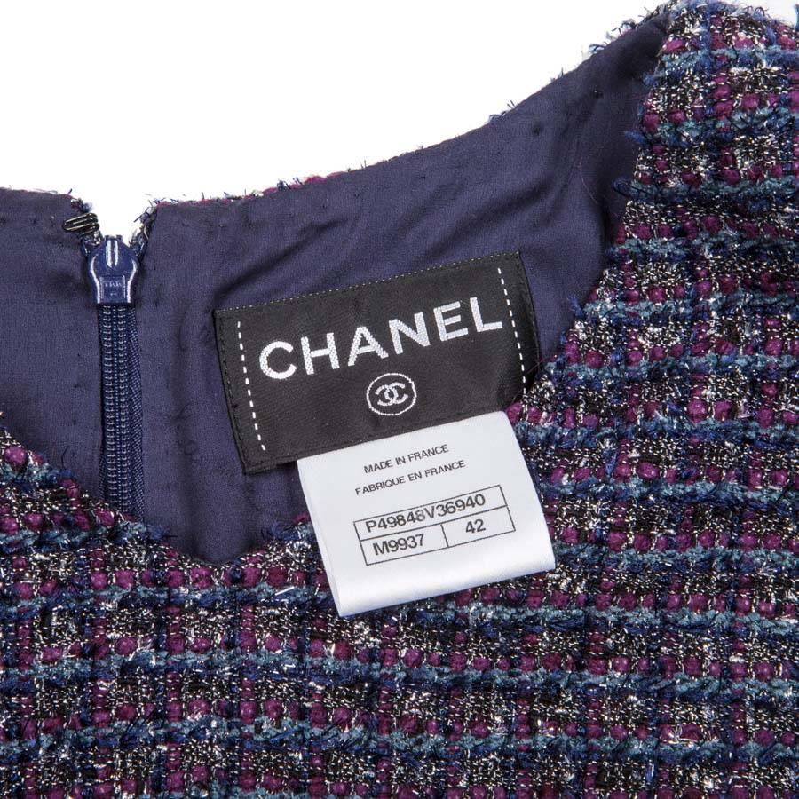 CHANEL Dress in Purple and Silver Tweed Size 42FR 3