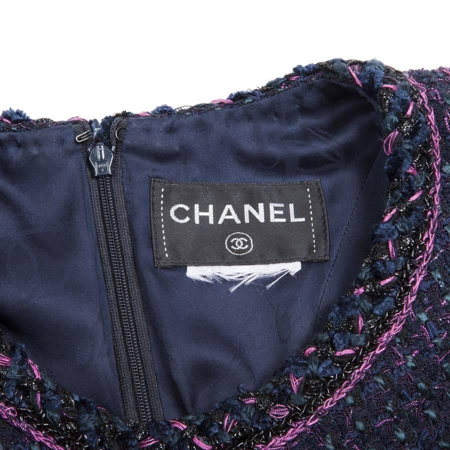CHANEL Dress in Blue Tweed, Wool and Cotton with Multicolored Threads 2