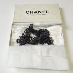 CHANEL 5 Rows Belt in Ruthenium Metal and Black and Mauve Pearls