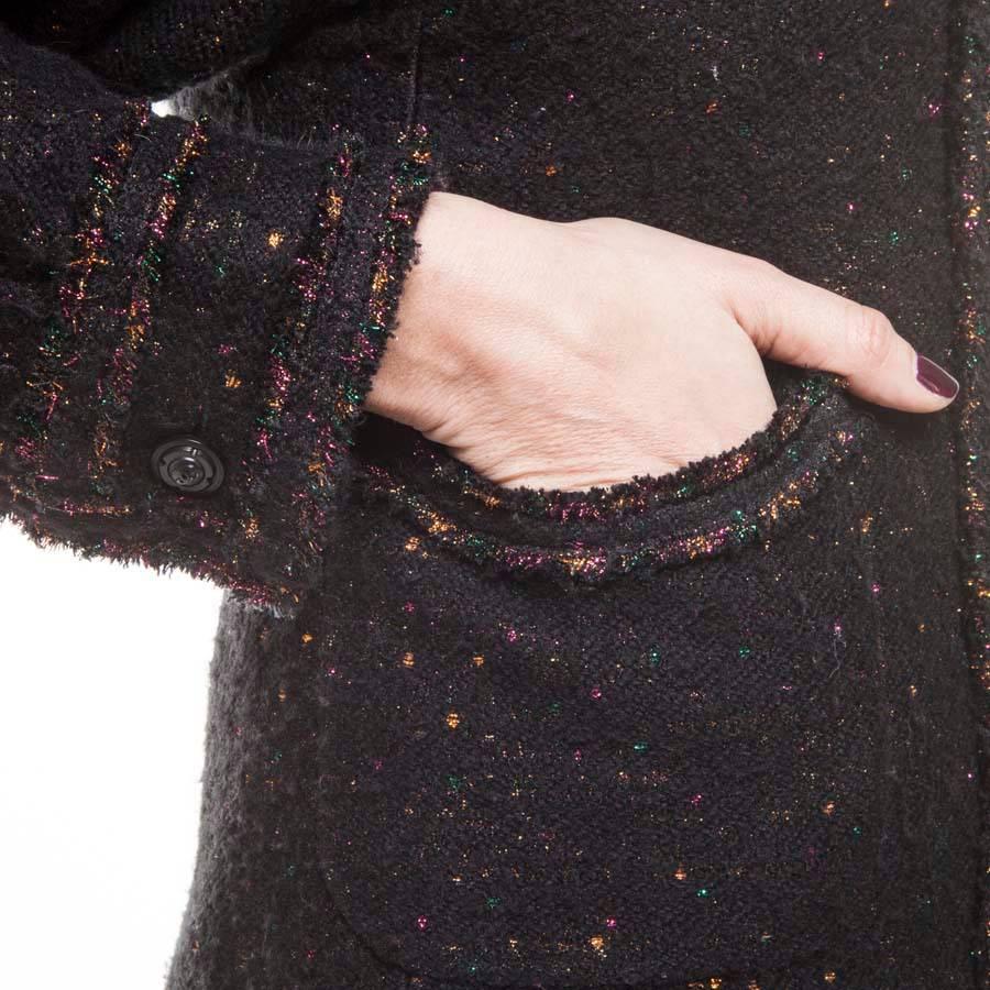 CHANEL Jacket in Black Wool with Multicolored Sequins and Threads In Excellent Condition In Paris, FR