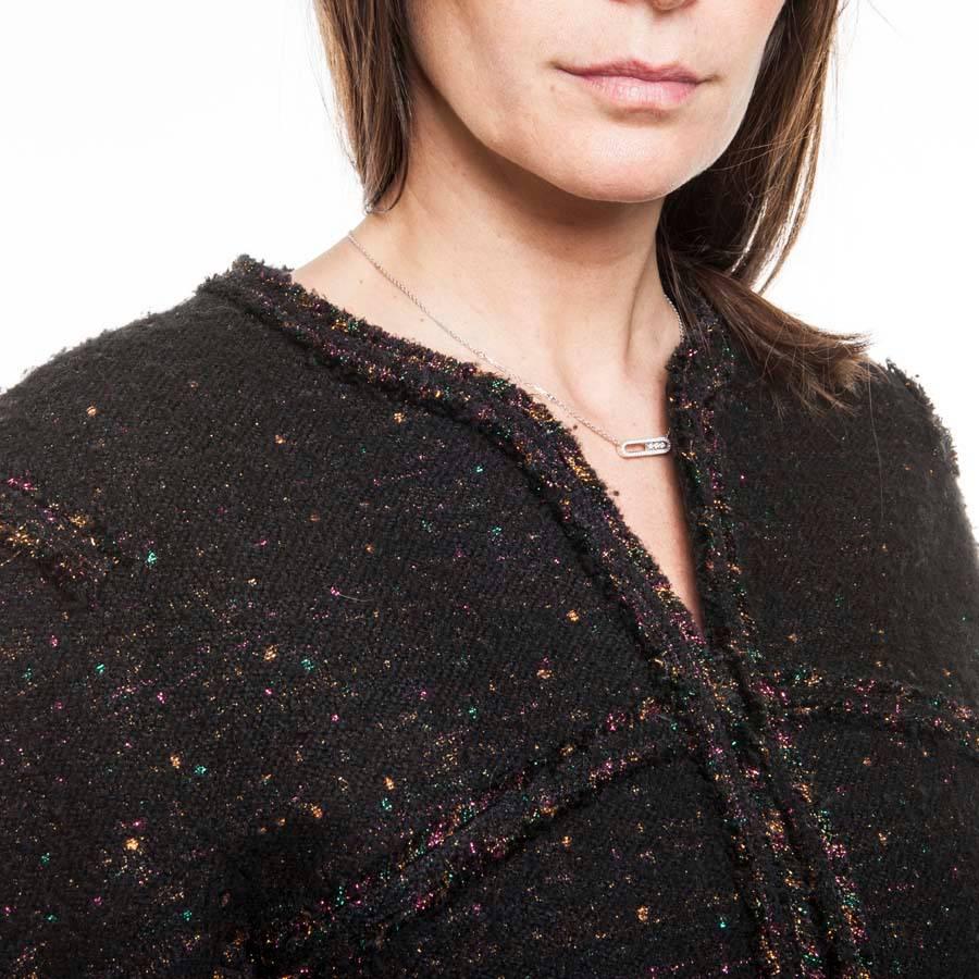 Women's CHANEL Jacket in Black Wool with Multicolored Sequins and Threads