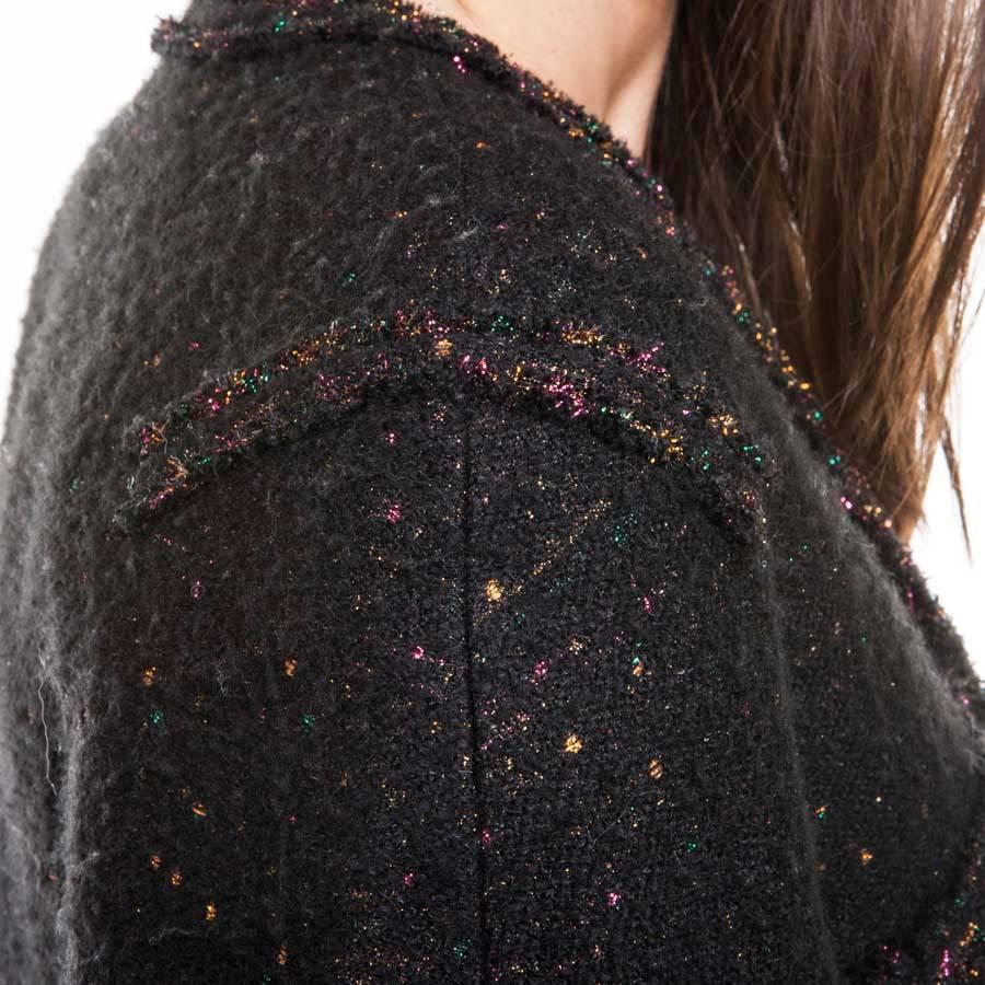 CHANEL Jacket in Black Wool with Multicolored Sequins and Threads 2
