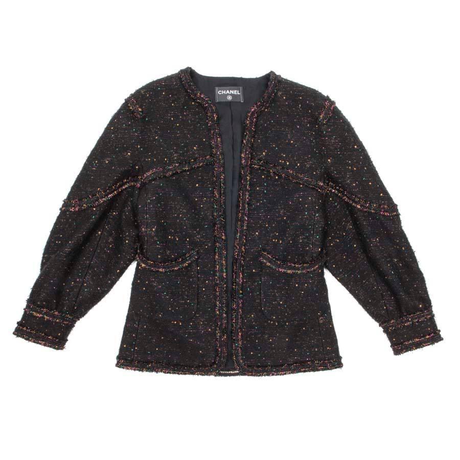 CHANEL Jacket in Black Wool with Multicolored Sequins and Threads