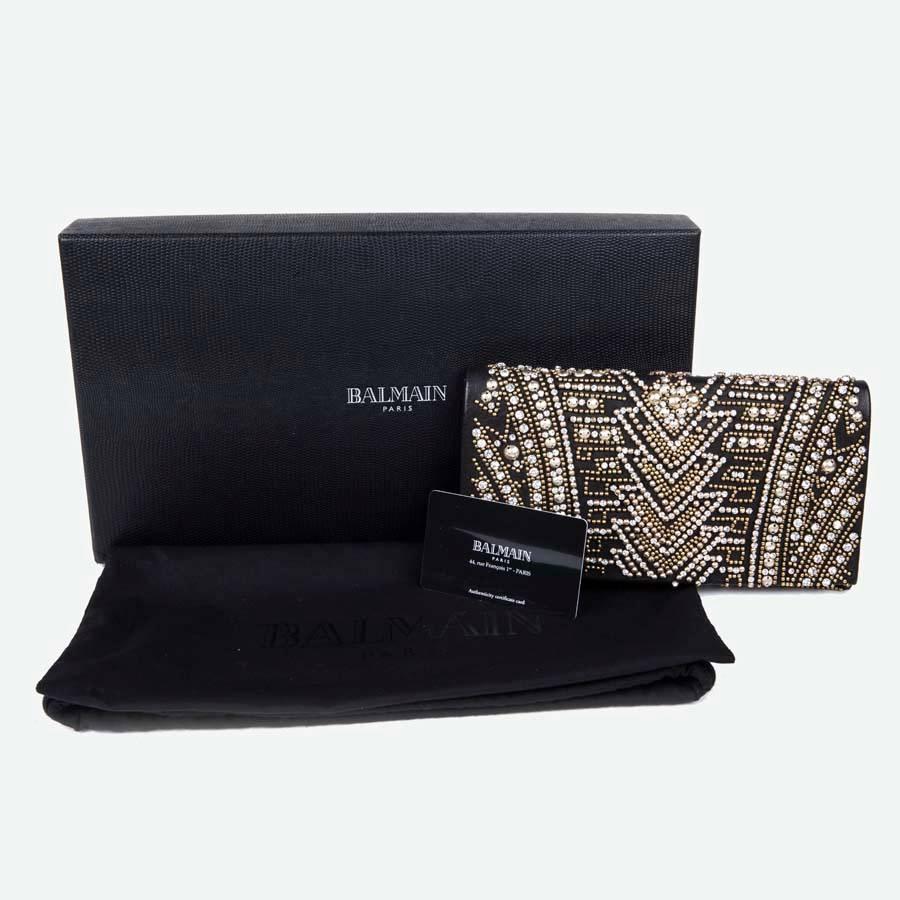 BALMAIN Clutch in Crumpled Leather, Studded in Golden Color and Rhinestones 2
