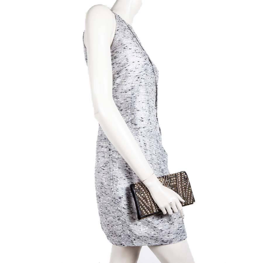 BALMAIN Clutch in Crumpled Leather, Studded in Golden Color and Rhinestones 3