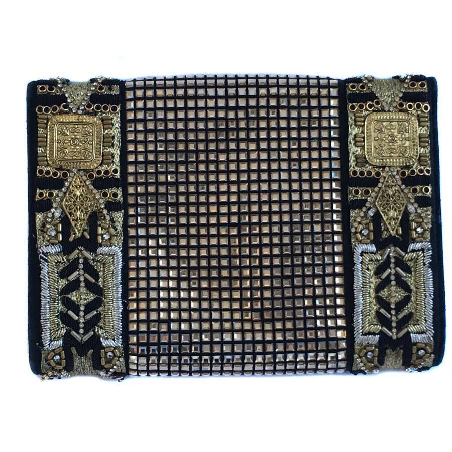 Black BALMAIN Evening Clutch Embroidered with Gold Thread