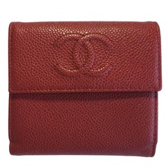 CHANEL Red Grained Leather Wallet