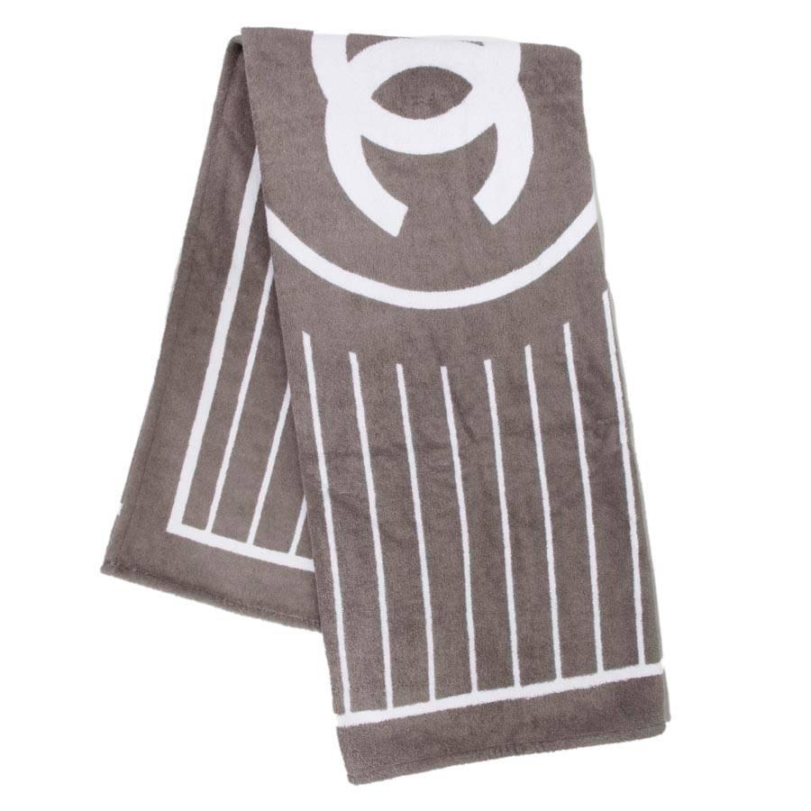 CHANEL Gray and White Beach Towel