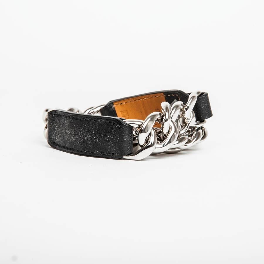 HERMES Bracelet in Black Leather, Palladium Silver Metal Chain Size S In New Condition In Paris, FR