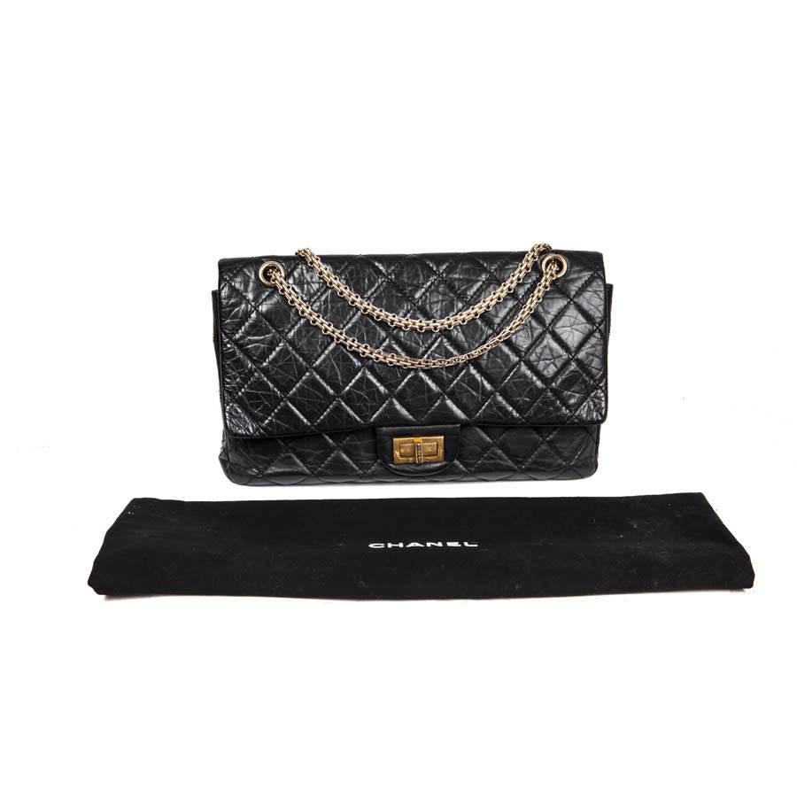 CHANEL 2.55 Double Flap Bag in Black Aged Quilted Lamb Leather 6