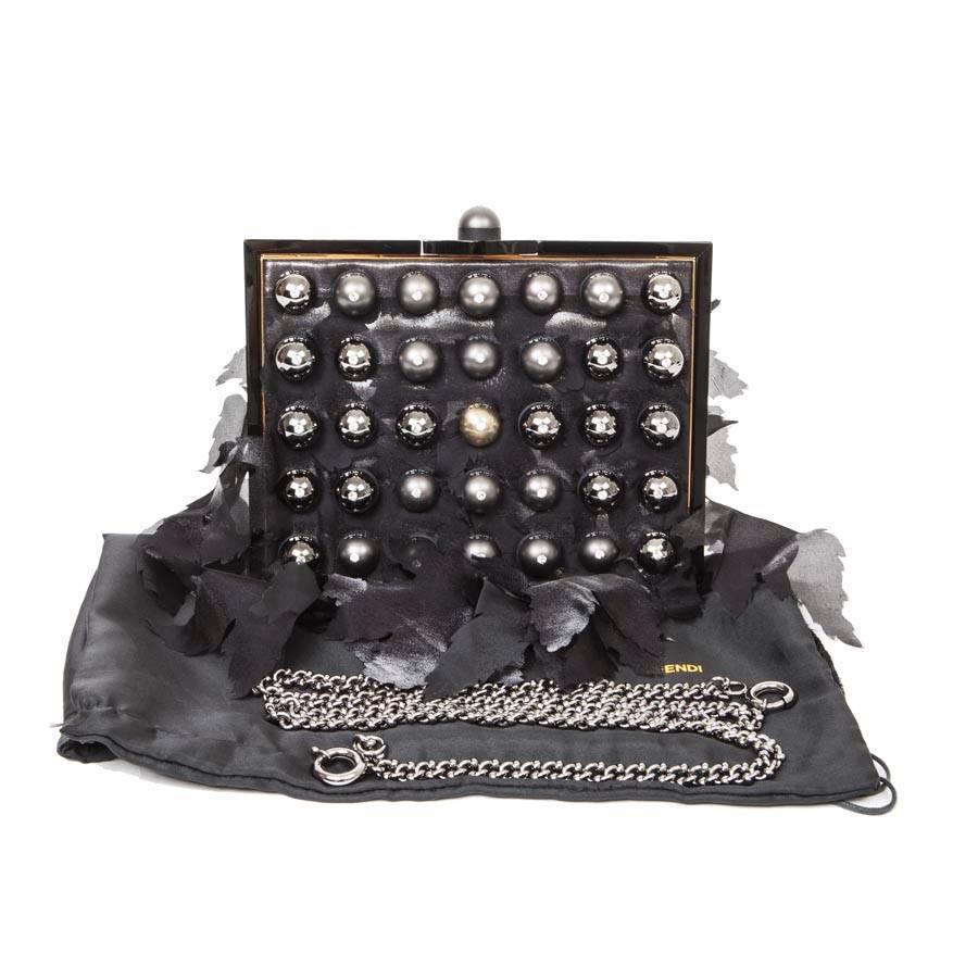 Black Small FENDI Bag in Silk Foliage and Silver Plated Metal Balls