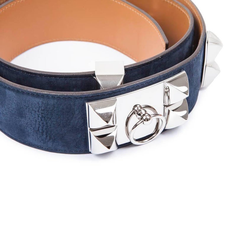 HERMES 'Collier de Chien' Belt in Blue Velvet Calfskin Size 90 at 1stdibs