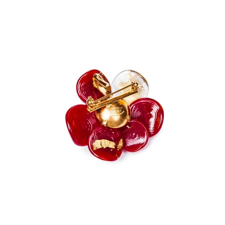 CHANEL Camellia Brooch in Molten Glass and Gilded Metal 3
