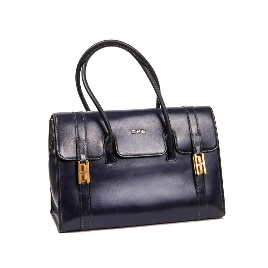 Vintage HERMES 'Drag' Flap Bag in Night Blue Box Leather