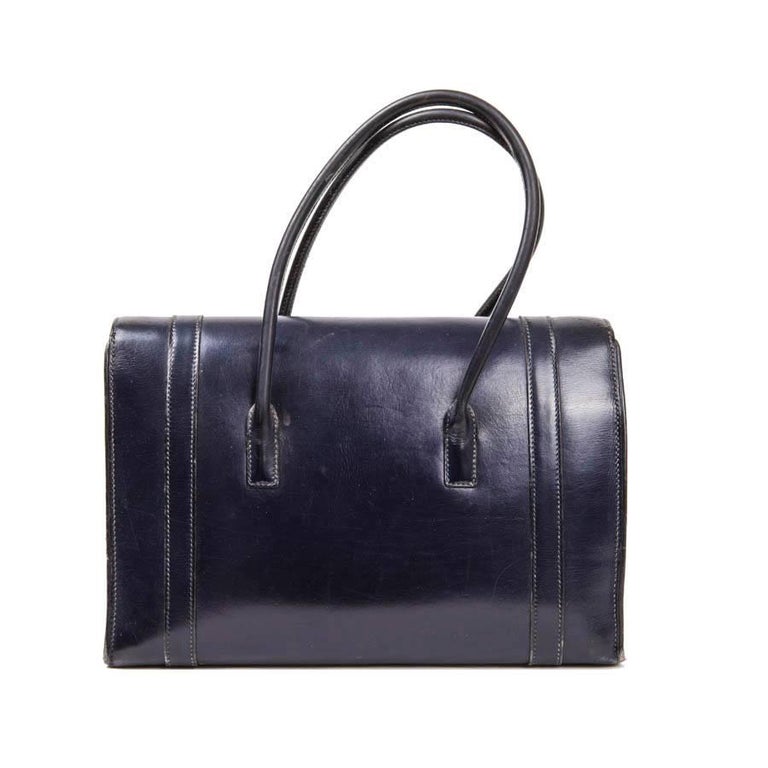 Vintage HERMES 'Drag' Flap Bag in Night Blue Box Leather at 1stDibs ...