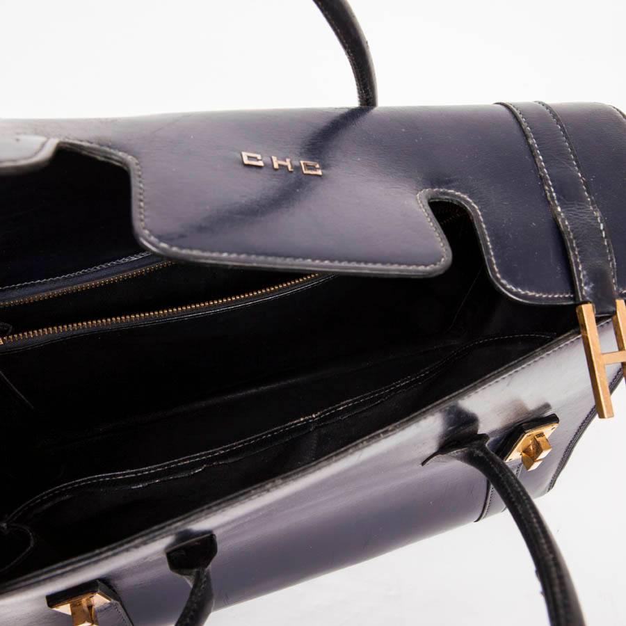 Vintage HERMES 'Drag' Flap Bag in Night Blue Box Leather 1
