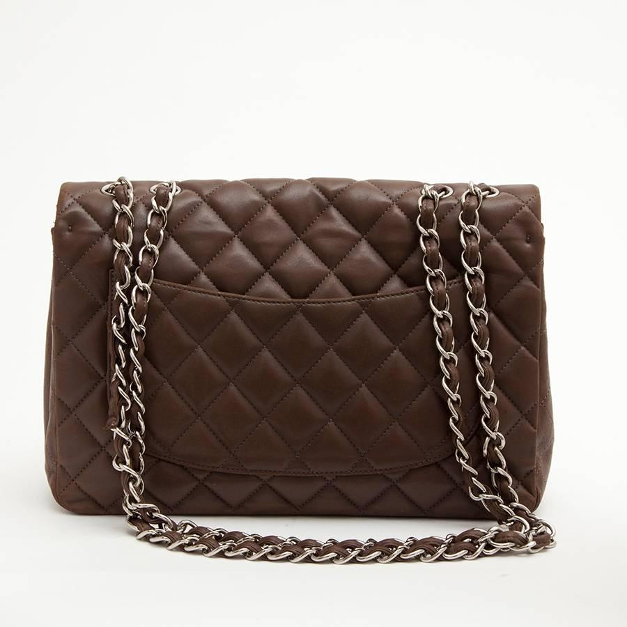Gray CHANEL 'Jumbo' Flap Bag in Quilted Brown Leather