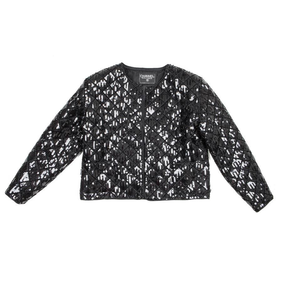 CHANEL Quilted Jacket with Black Sequins Size 42FR at 1stDibs