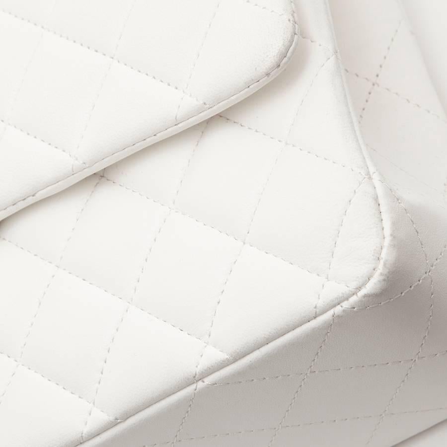 Women's CHANEL 'Timeless' Double Flap Bag in Quilted White Lamb Leather