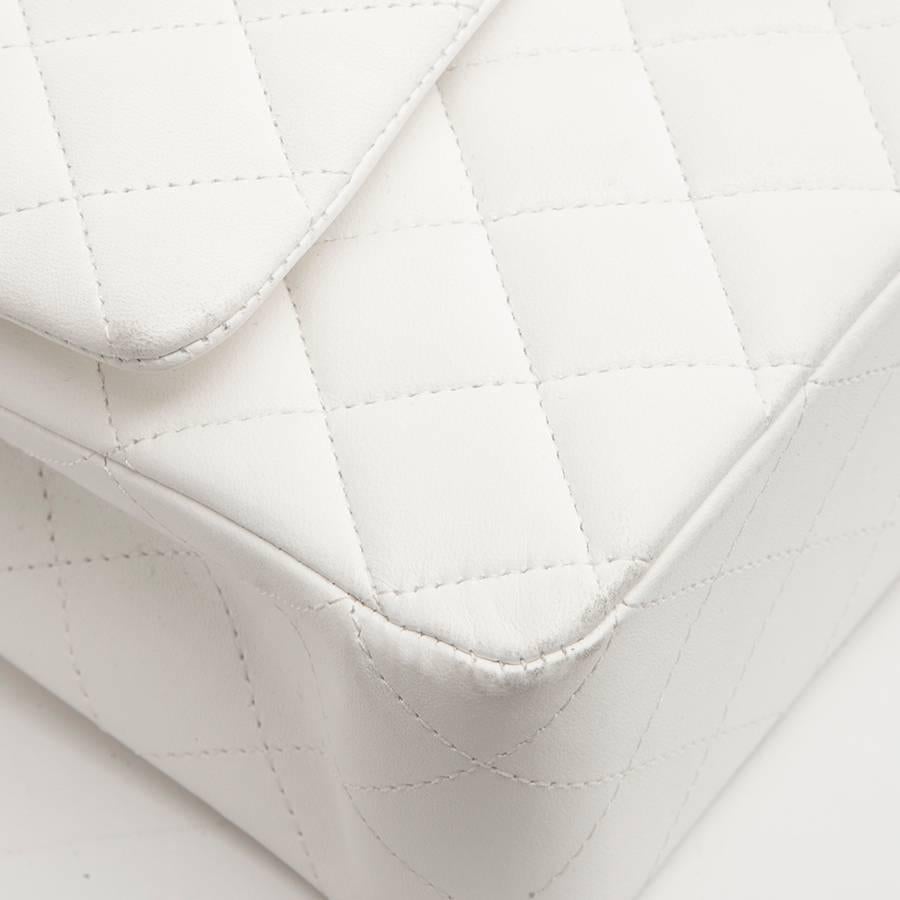 CHANEL 'Timeless' Double Flap Bag in Quilted White Lamb Leather 1