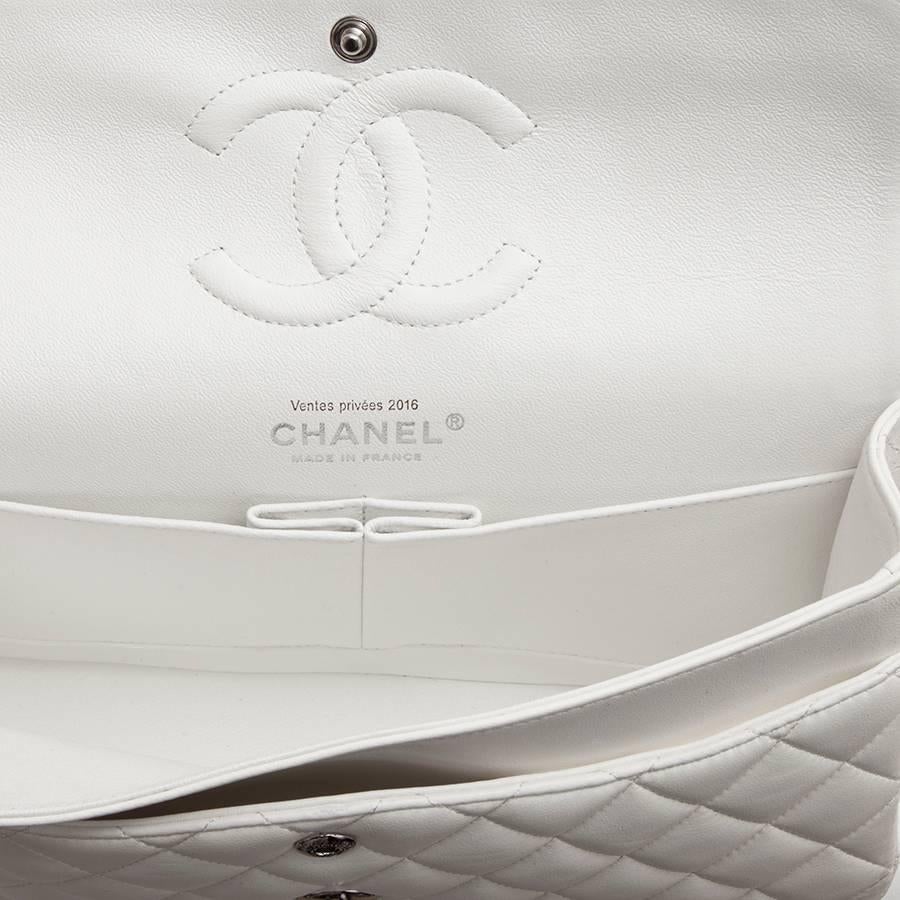 CHANEL 'Timeless' Double Flap Bag in Quilted White Lamb Leather 5