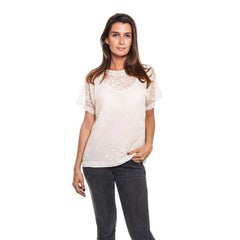 CHANEL Blouse Embroidered with Ecru Lace Patterns