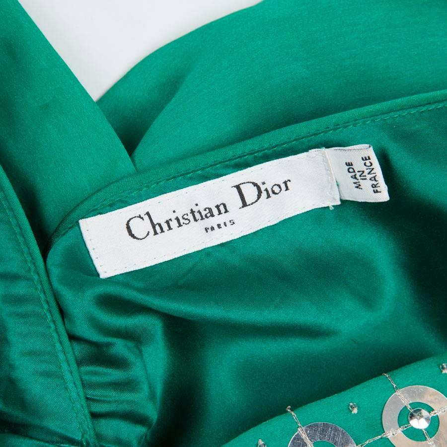 Women's CHRISTIAN DIOR Cocktail Embroidered Dress in Malachite Green Green Silk Size 38 For Sale