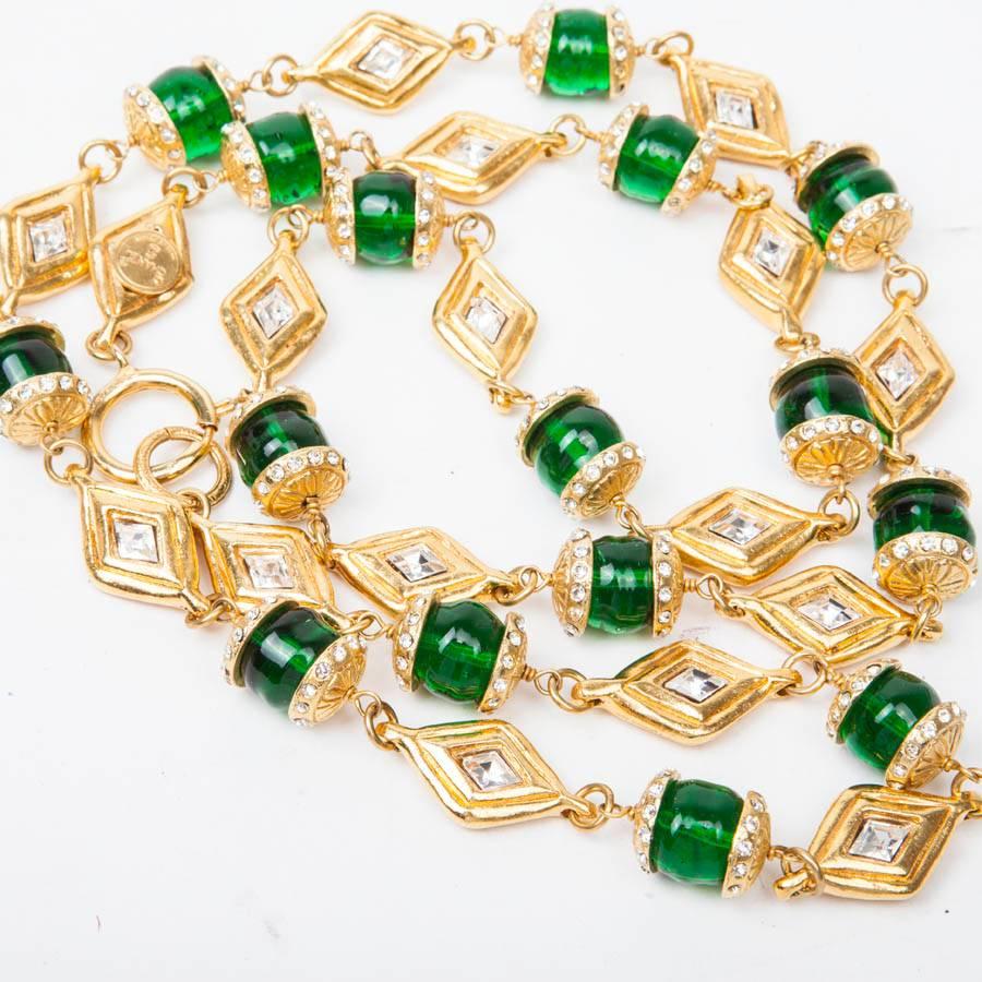 Vintage Couture CHANEL Necklace in Gilded Metal, Molten Glass and Rhinestones 3