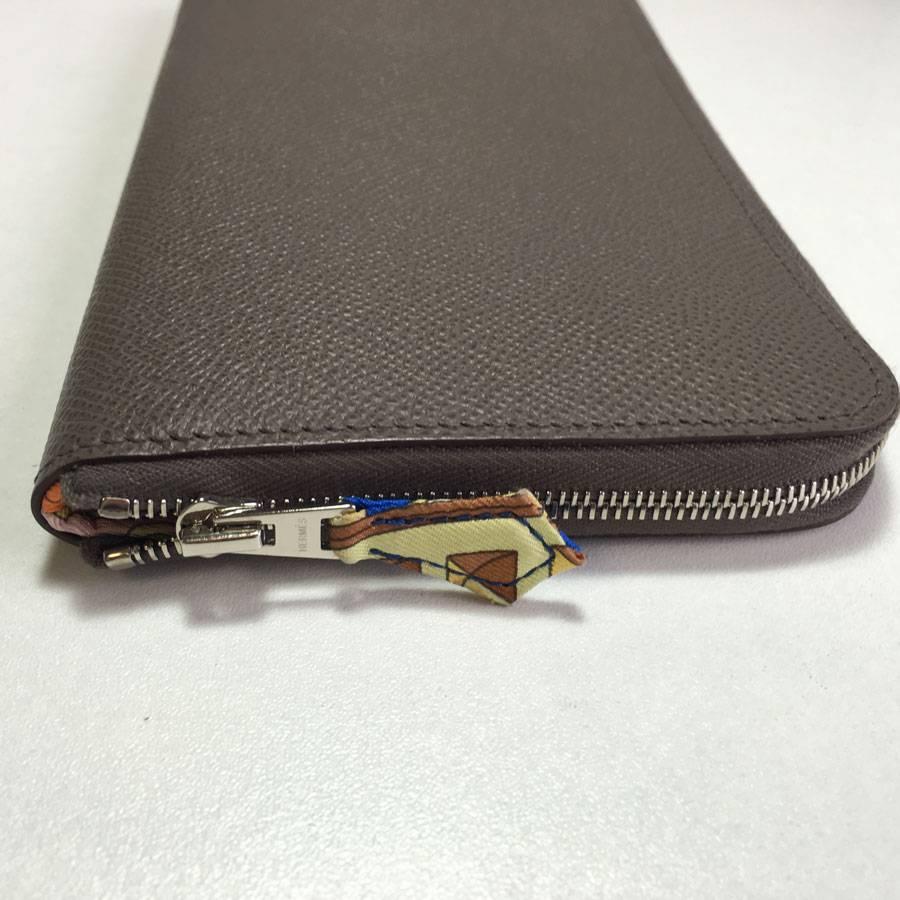 Gray HERMES Long Wallet in Etoupe Color Epsom Calfskin Leather
