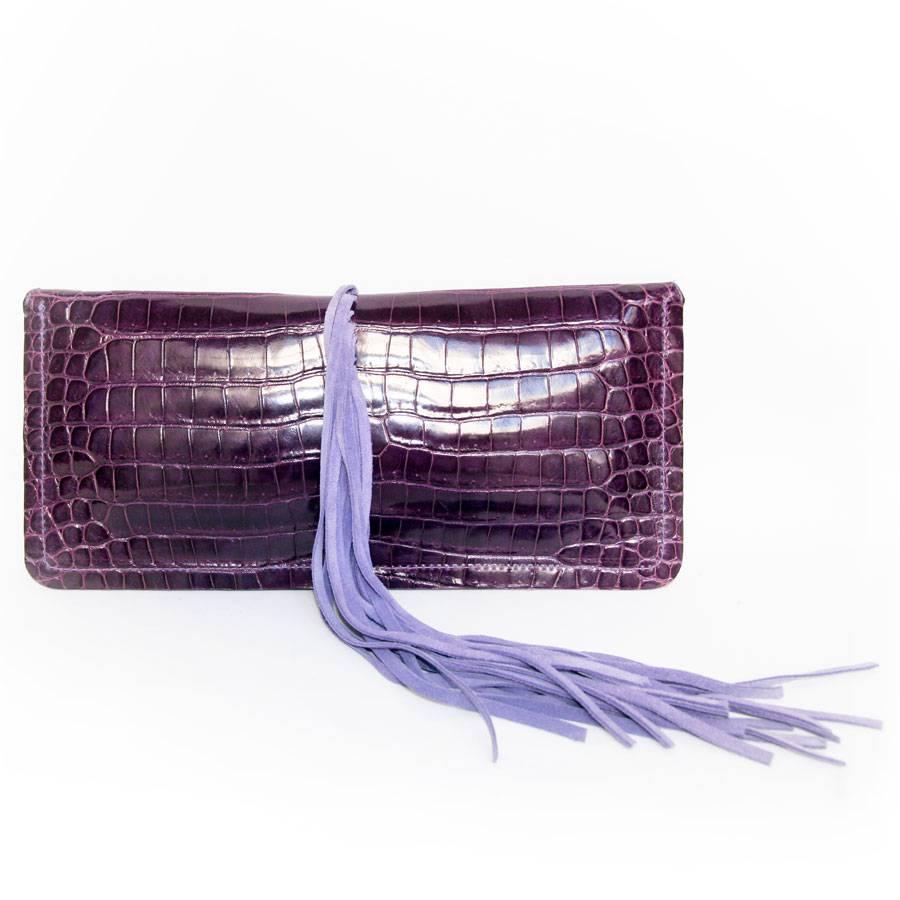 BALMAIN Clutch in Amethyst Colored Crocodile Porosus with Mauve Suede Fringes 2